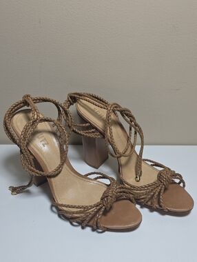 Schutz Braided Lace-Up Heels Brown Block Heel Sandals | Size 8 / 38